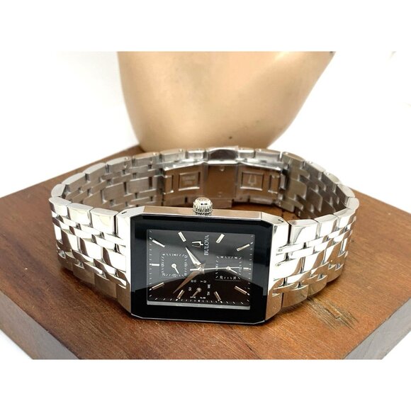 Bulova Men's Watch 96C150 Quartz Tank Black Dial Silver Stainless Steel 31x45mm - Picture 8 of 14